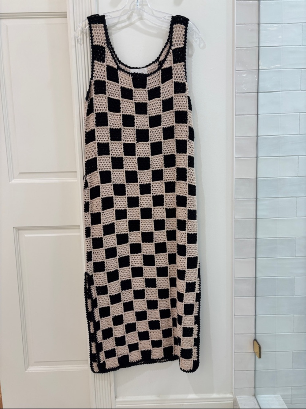 Cleobella Black and Cream Checkered Knit Tank Dress